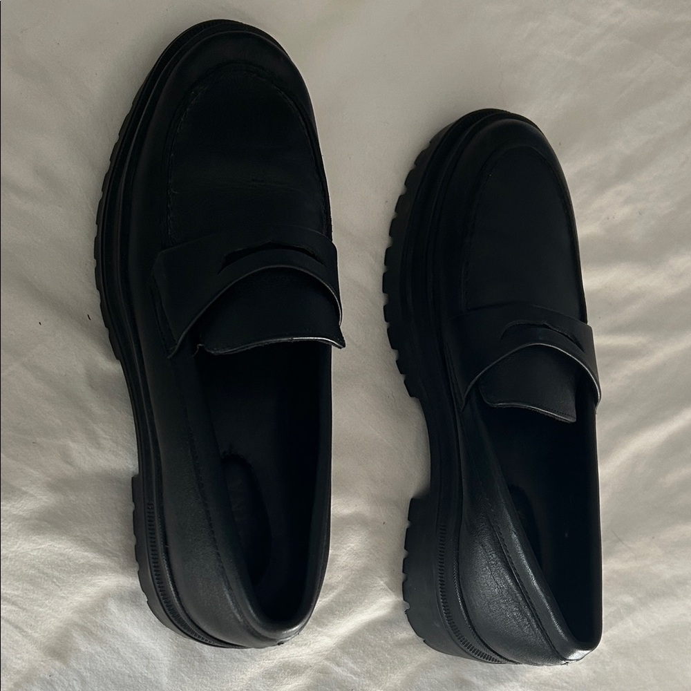 “Almost Perfect Chunky Loafer” by Portland Leather. All leather, black patina.